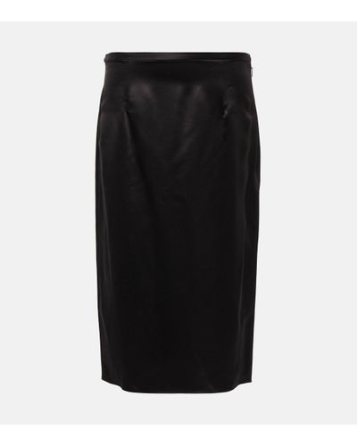 Saint Laurent Silk Midi Skirt - Black