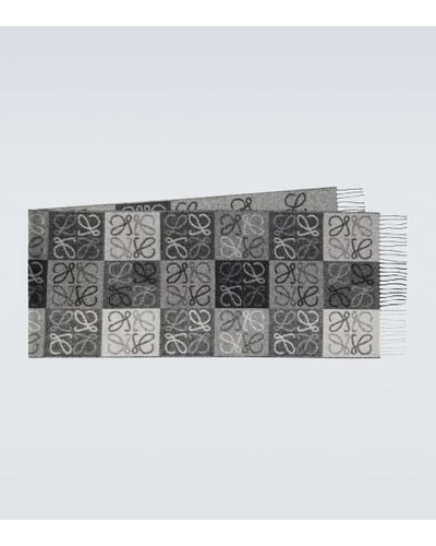 Loewe Anagram Wool And Cashmere Scarf - Gray