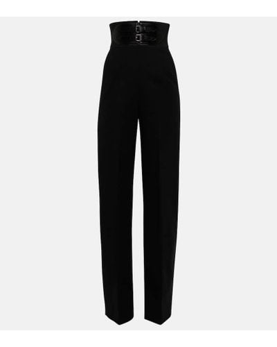 Alaïa Alaia Leather-trimmed High-rise Pants - Black