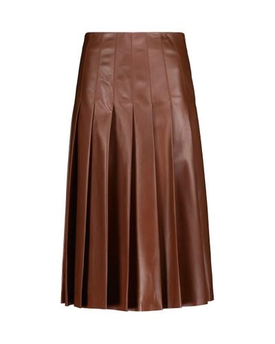 Loro Piana Pleated Leather Skirt - Brown