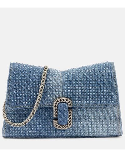 Marc Jacobs Crystal-embellished Wallet On Chain - Blue
