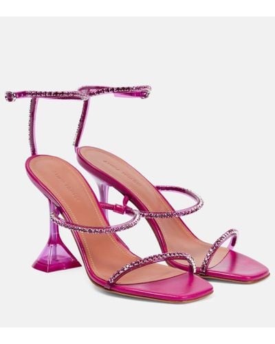 AMINA MUADDI Gilda Glass Embellished Sandals - Pink