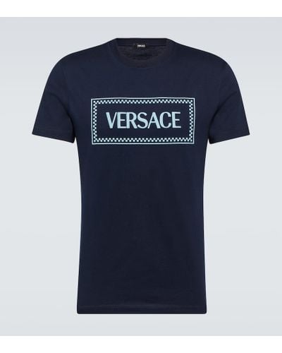 Versace Besticktes T-Shirt aus Baumwoll-Jersey - Blau