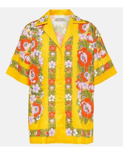 ALÉMAIS Camisa bowling de lino floral - Amarillo