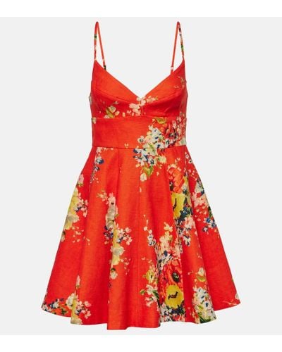 Zimmermann Vestido corto Alight de lino floral - Rojo