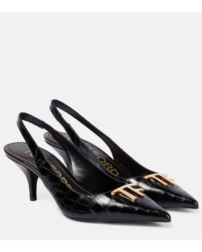 Tom Ford Tf Croc-effect Leather Slingback Court Shoes - Black