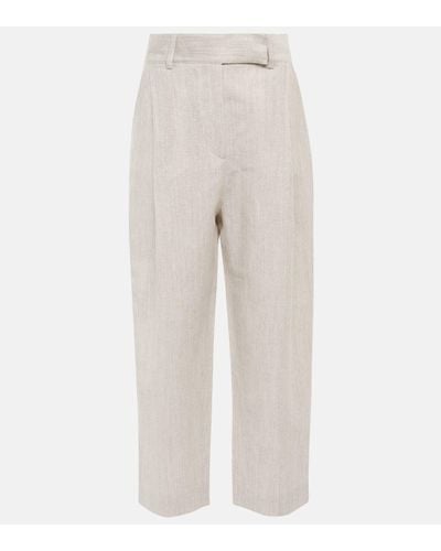 Totême Straight Wool And Linen Trousers - Natural