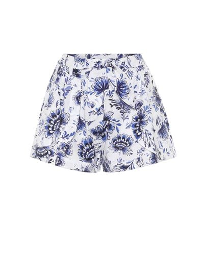 Alexandra Miro Floral Cotton Shorts - Blue