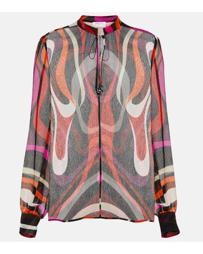Emilio Pucci Bedruckte Bluse aus Seidenchiffon - Pink
