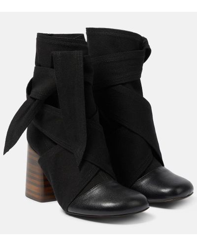 Lemaire Wrapped 90 Canvas And Leather Ankle Boots - Black