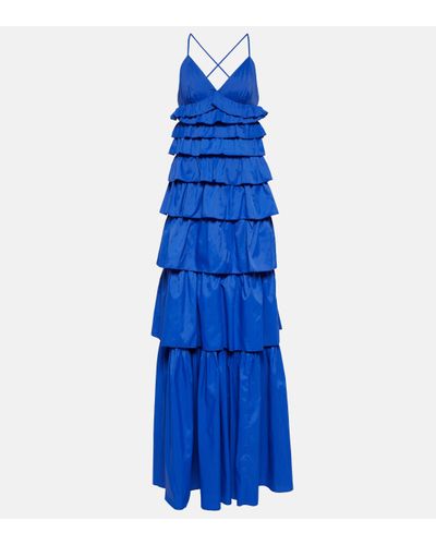 STAUD Tiered Ruffled Maxi Dress - Blue