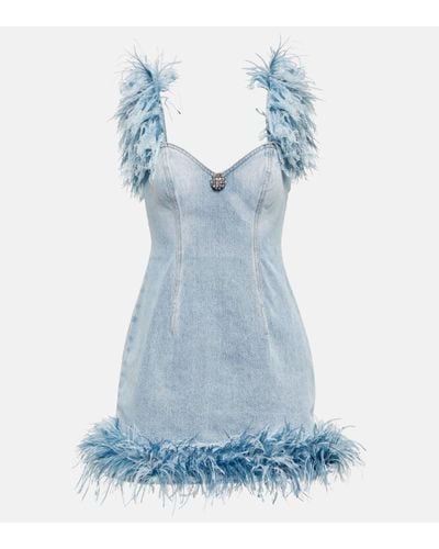 Area Feather-trimmed Minidress - Blue