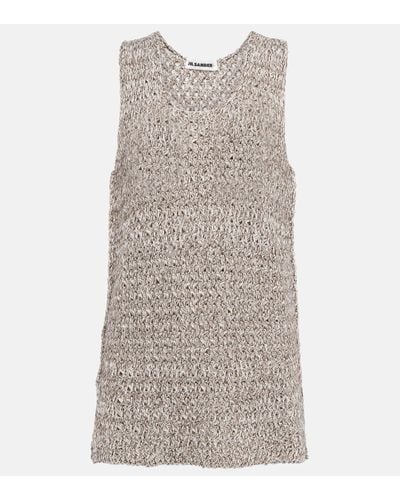Jil Sander Knitted Cotton-blend Top - Grey