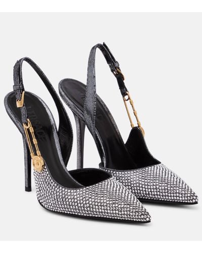 Versace Safety Pin Embellished Leather Court Shoes - Black