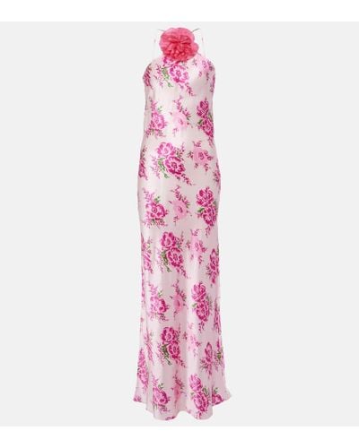 Rodarte Vestido largo de seda con aplique floral - Rosa