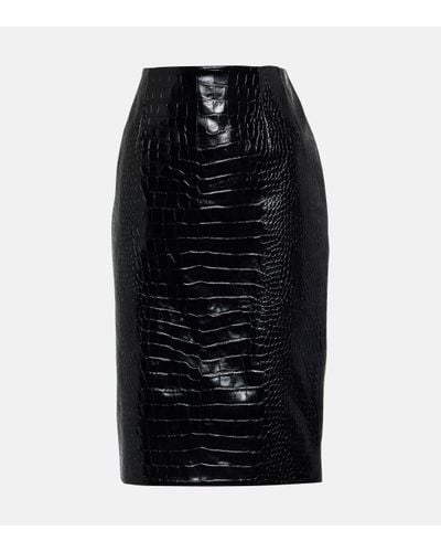 Versace Croc-effect Leather Pencil Skirt - Black
