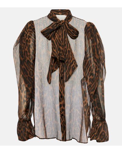 Nina Ricci Camicia in seta con stampa leopardata - Marrone