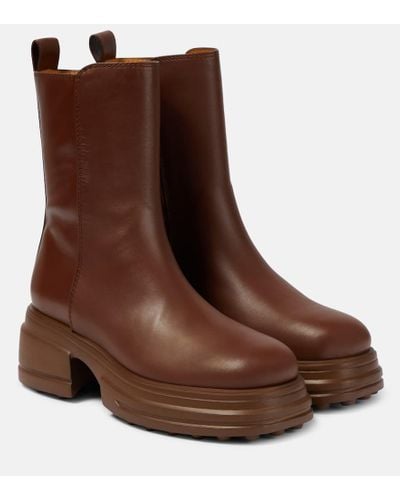 Tod's Leather Platform Ankle Boots - Brown