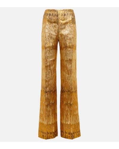 Valentino Golden Wings Wide-leg Brocade Pants - Natural