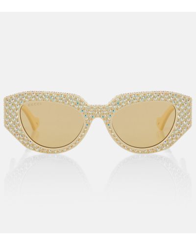 Gucci Ovale Sonnenbrille mit Kristallen - Natur