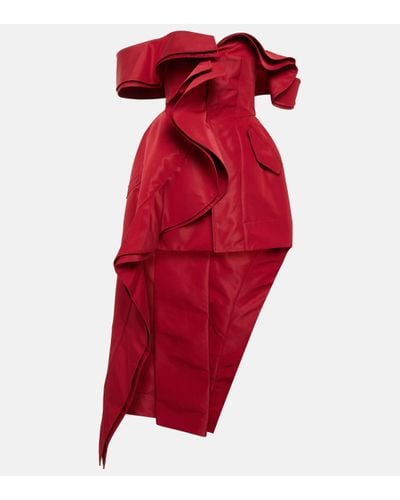 Alexander McQueen Robe Du Soir Épaules Nues En Faille À Volants - Rouge