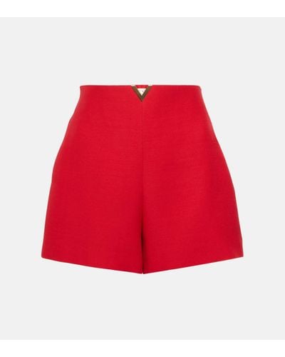 Valentino High-rise Silk And Wool Crepe Shorts - Red