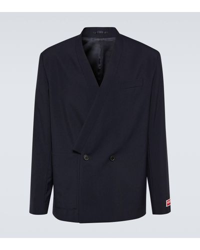 KENZO Double-breasted Virgin Wool Blazer - Blue