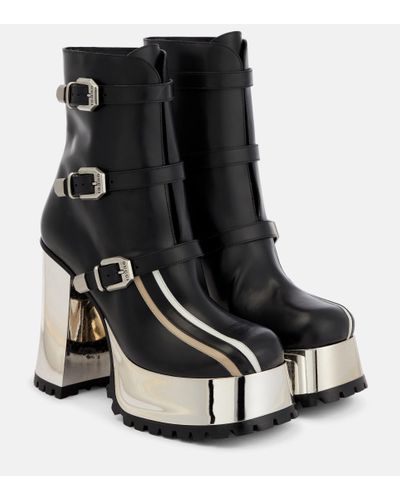 Gucci Buckled Leather Platform Ankle Boots - Black