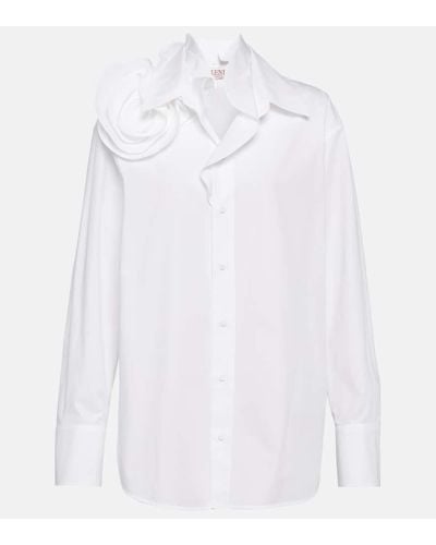Valentino Camisa de popelin de algodon con aplique floral - Blanco