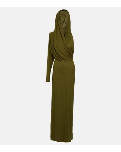 Saint Laurent Hooded Crepe Jersey Maxi Dress - Green