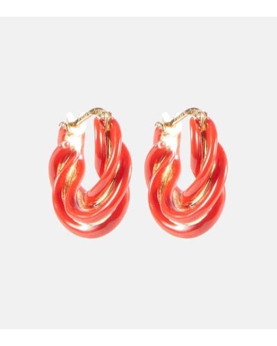 Bottega Veneta Gold-plated And Enamel Hoop Earrings - Red