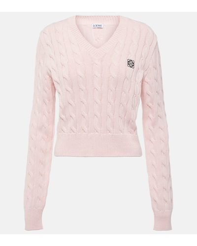 Loewe Anagram Cable-knit Cotton Jumper - Pink