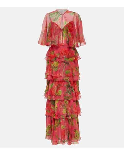 Oscar de la Renta Tiered Ruffled Floral-print Silk-chiffon Gown