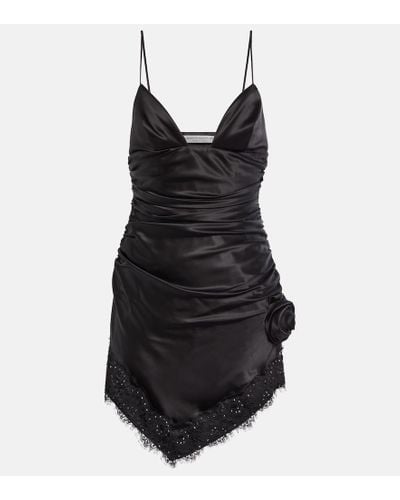 Alessandra Rich Vestido mini de seda satinada con encaje - Negro