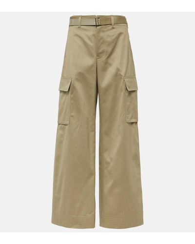 Sacai High-rise Cotton Gabardine Wide-leg Trousers - Natural