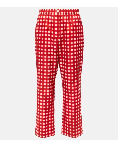 JOSEPH Tottenham Gingham Silk And Cotton Cropped Trousers - Red