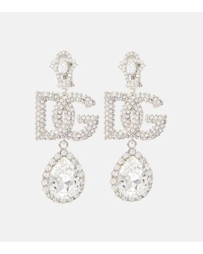 Dolce & Gabbana Dg Logo Crystal-embellished Earrings - White
