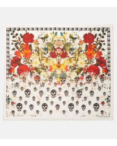 Alexander McQueen Bufanda Skull de lana floral - Multicolor