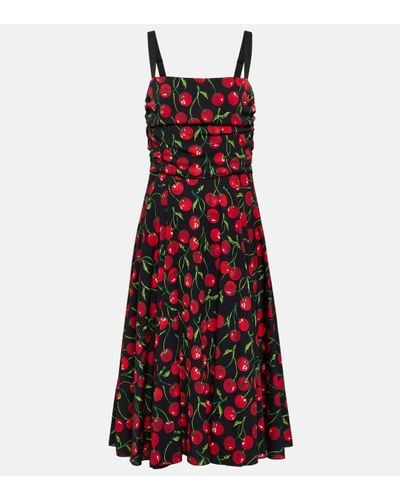 Dolce & Gabbana Cherry Silk-blend Midi Dress - Red