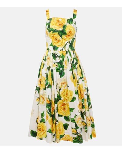 Dolce & Gabbana Robe midi en coton a fleurs - Jaune