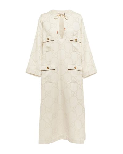 Gucci GG Jacquard Cotton-blend Maxi Dress - Natural