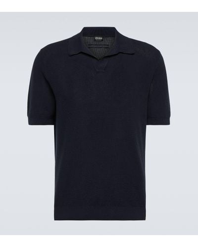Zegna Cotton Pique Polo Shirt - Blue