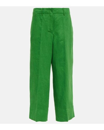 Max Mara 'Rebecca' Cropped Linen Trousers - Green