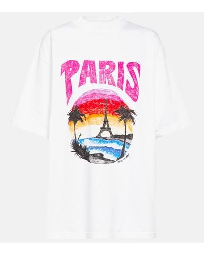Balenciaga Tropical Paris Cotton Jersey T-shirt - Pink