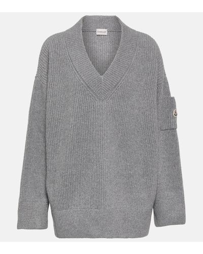 Moncler Ribbed-knit Wool-blend Jumper - Grey