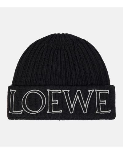 Loewe Gorro de lana acanalado con logo - Negro