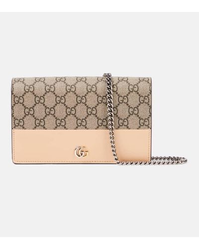 Gucci GG Marmont Leather-trimmed Wallet On Chain - Natural