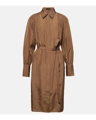 JOSEPH Danton Pleated Silk Shirt Dress - Brown