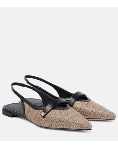 Max Mara Leather-trimmed Slingback Flats - Brown