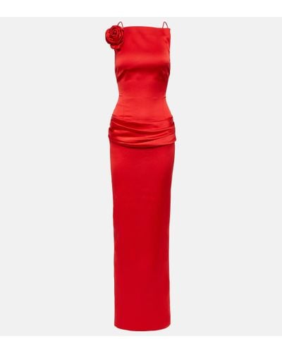 Rasario Floral-applique Open-back Satin Gown - Red